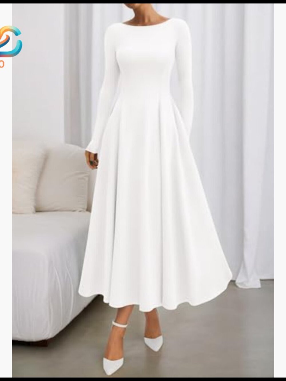 Long Sleeve Maxi Dress Boat Neck A-Line Flowy Knit Party Cocktail - Picture 5 of 7